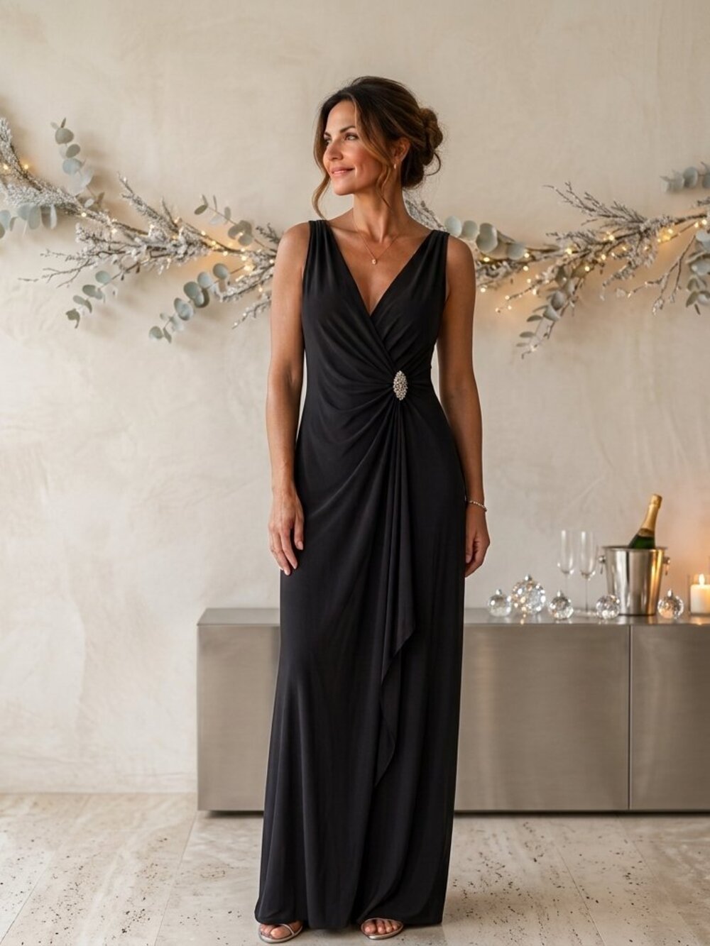 Lauren Ralph Lauren Evening Jersey Embellishment Formal Dress Ruched Side Sz 4
